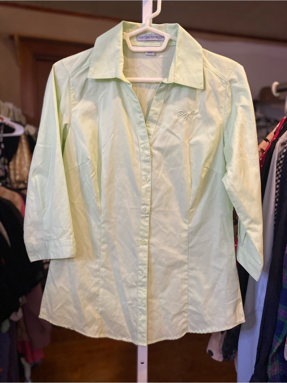 Port Authority Women's Pale Green 3/4 Sleeve Button-Down Shirt